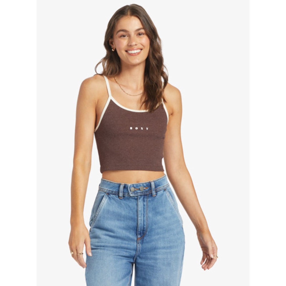 Roxy Women's Roxify Embroidered Logo Cropped Ribbed Tank Top Tee T-Shirt - Picture 2 of 4